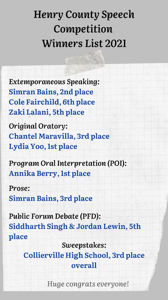 cvilleforensics's tweet photo. Henry County Speech Competition Awards List! Huge congrats to everyone!

Go @CHSDragons !!! https://t.co/6kUiHtysey