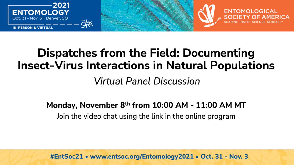 NadyaMuchoney's tweet photo. Hey #EntSoc21 attendees! Please join us for a virtual discussion accompanying our symposium, "Dispatches from the Field: Documenting Insect-Virus Interactions in Natural Populations," tomorrow at 10:00 am MT. https://t.co/aVXrxhR5N0