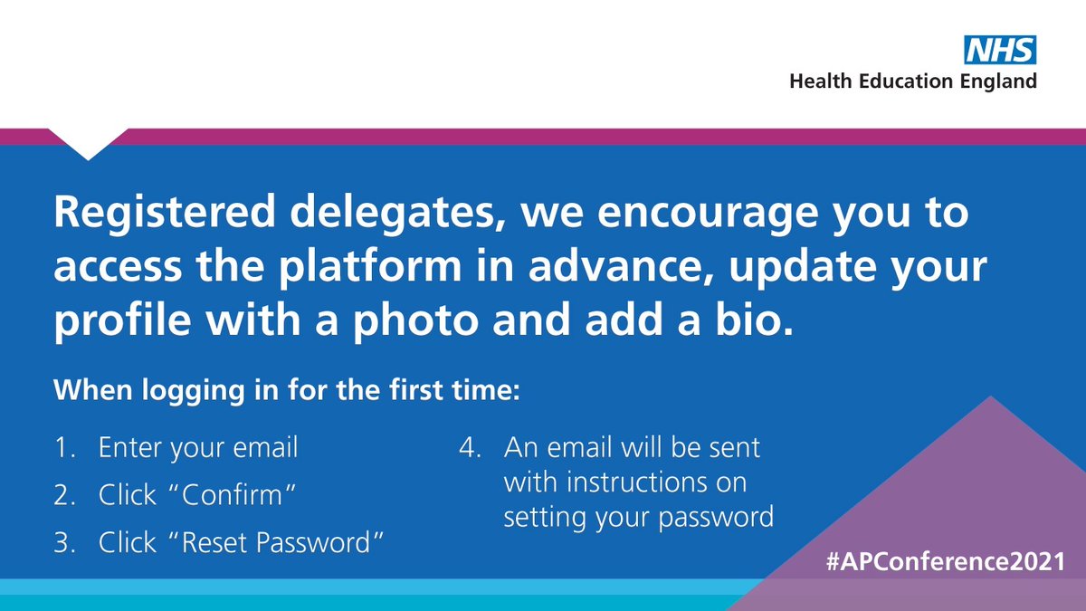 NHSE_WTE's tweet image. HEE’s Centre for Advancing Practice Conference 2021 starts tomorrow morning! Registered delegates please do access the platform in advance ➡️   orlo.uk/WLh9v  #APConference2021