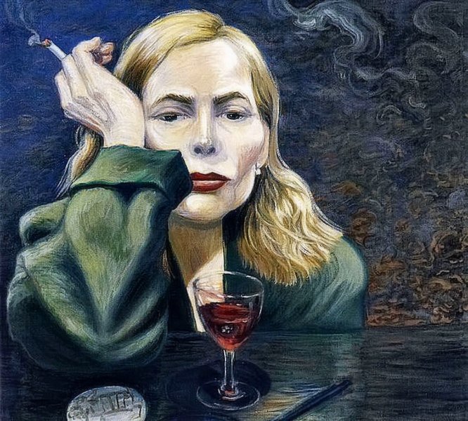 Happy 78th birthday to the one and only Joni Mitchell. Here is a self portrait she painted in 1999. 