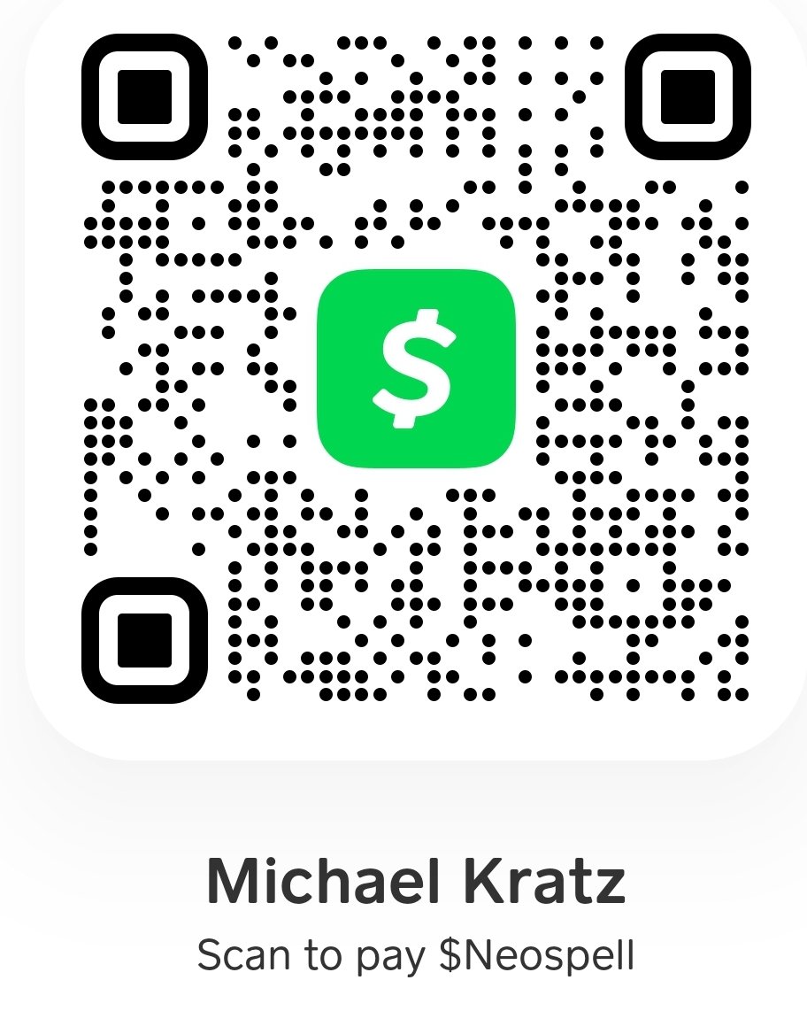 TheTrueNeospell's tweet image. A huge thank you to all who have donated! For those who would like to help the wife and I, here are the platform links and QR codes:
Cashapp - $Neospell
PayPal - PayPal.me/Neospell
Venmo - @Neospell