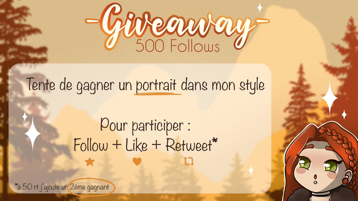 Laghardra's tweet photo. ✨Giveaway 500 follows ✨

🍂 Pour l'occasion je vous fait gagner un PORTRAIT dans mon style (vous, votre animal ou votre perso préféré peut être ?)

🍂Pour participer :
- Follow @Laghardra sur Twitter
- Like + Rt (à 50 rt j'ajoute un 2ème gagnant 🧡)

🍂 TAS le 25 Novembre 2021 https://t.co/3tQGawVc3Q
