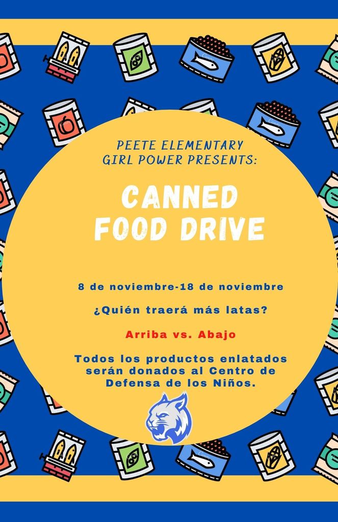 Wildcats, 
Don't forget to start bringing those canned goods TOMORROW!
*All canned goods will be donated to the Children's Advocacy Center.*
