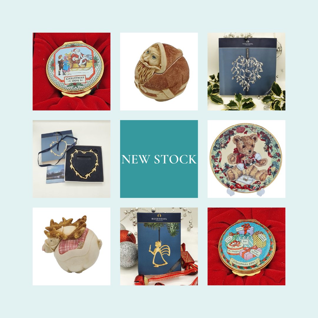 What's new for Christmas (we waited until after Halloween and Bonfire Night!) We have vintage enamel Christmas boxes, Danish ornaments, ceramics etc etc. #EnamelBox #Rosendahl #ChristmasBox #HalcyconDays #RoyalDoulton #VintageCollectables