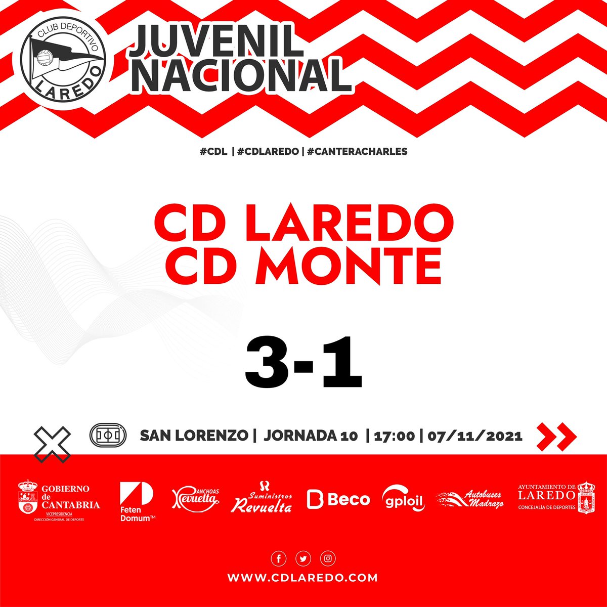 CDLaredo's tweet photo. CDL | Cantera
🗣 ¡Final en San Lorenzo!
⏹ @cdlaredo 3️⃣🆚1️⃣ #cdmonte
➕3️⃣ Remontada tras adelantarse el Monte en el marcador.
⚽️Hugo
⚽️Oliver
⚽️Jonatan
#CDL | #CDLaredo | #CanteraCharles https://t.co/4gG4OyOaEe