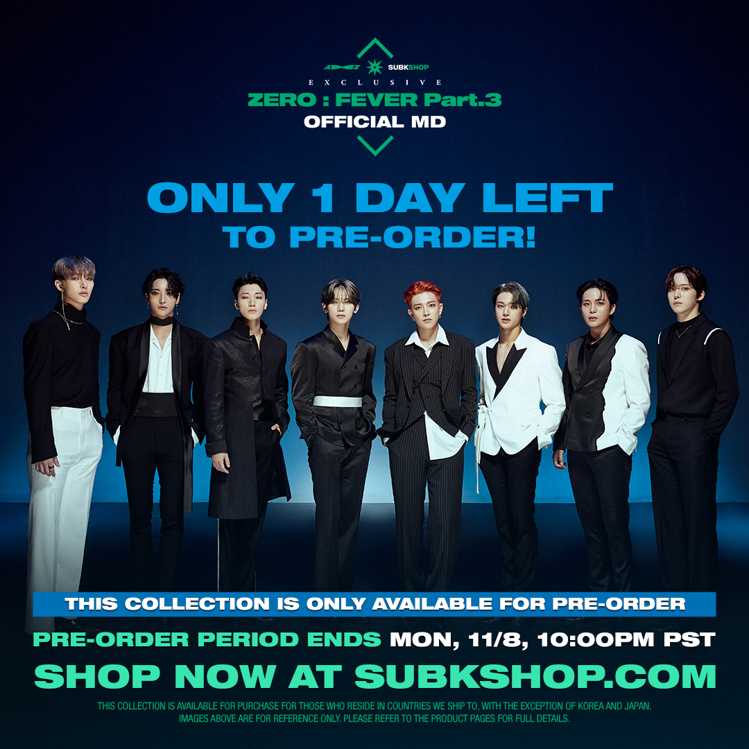 subkshop's tweet photo. 📣 It's "Not Too Late" to snag some items from ATEEZ x SUBK SHOP EXCLUSIVE: <ZERO : FEVER PART.3> OFFICIAL MD collection!

Only available for pre-order 👉 https://t.co/6xFfIOqzg3

#ATEEZ #에이티즈 #ATEEZxSUBKSHOP
#SUBKSHOP #SUBKSQUAD https://t.co/HsDAFHFf3C