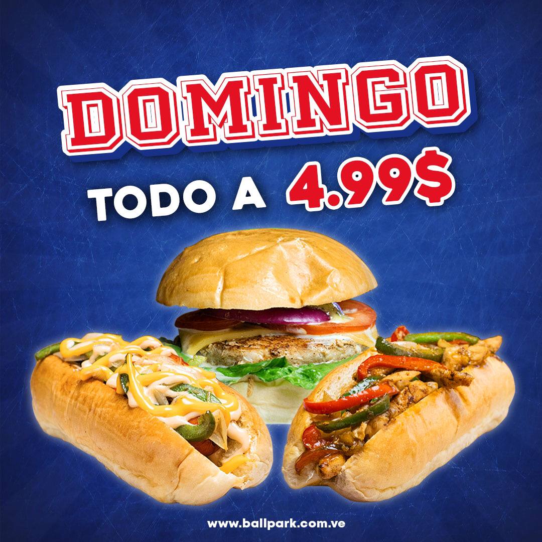 ballparkmcbo's tweet photo. Hoy es domingo de todo a 4.99$ en @ballparkmcbo vista nuestra web y revisa nuestro menú https://t.co/Zu6RKOf4B4 https://t.co/M3uH8X7h1N