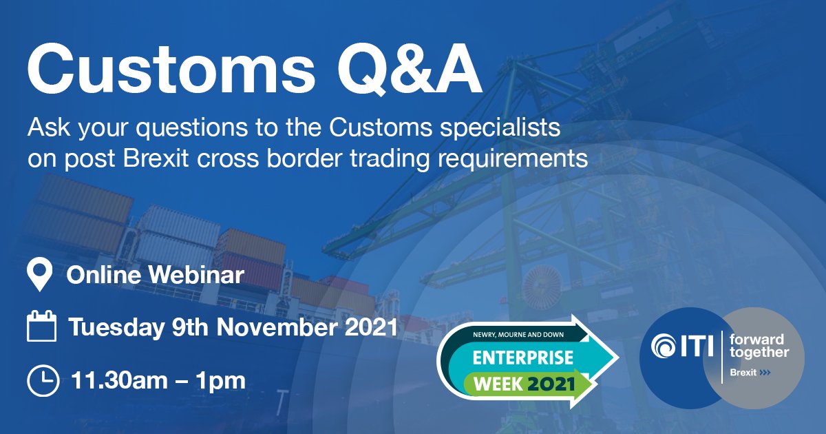 Inter_Trade's tweet photo. Reminder to book! ⏰ Join InterTradeIreland on Tuesday 9th November for an update on cross-border trade post Brexit. 

Hear from the Customs Specialists and have the opportunity to ask the experts your questions live on the day. 

Register now https://t.co/yp83j9R8Xj https://t.co/vPAtI4lNHk