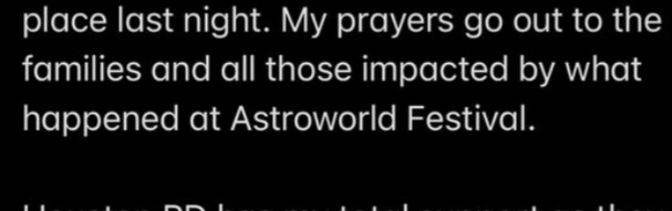 Lukeskywhopper1's tweet photo. More like "My prayers go out to my career" after what he did 😂 no way people saw that as okay. He should've just stopped the show for 30 minutes to let the people be taken out and to the hospital before continuing
#canceltravisscott
#roachman https://t.co/iE8WTTn16k