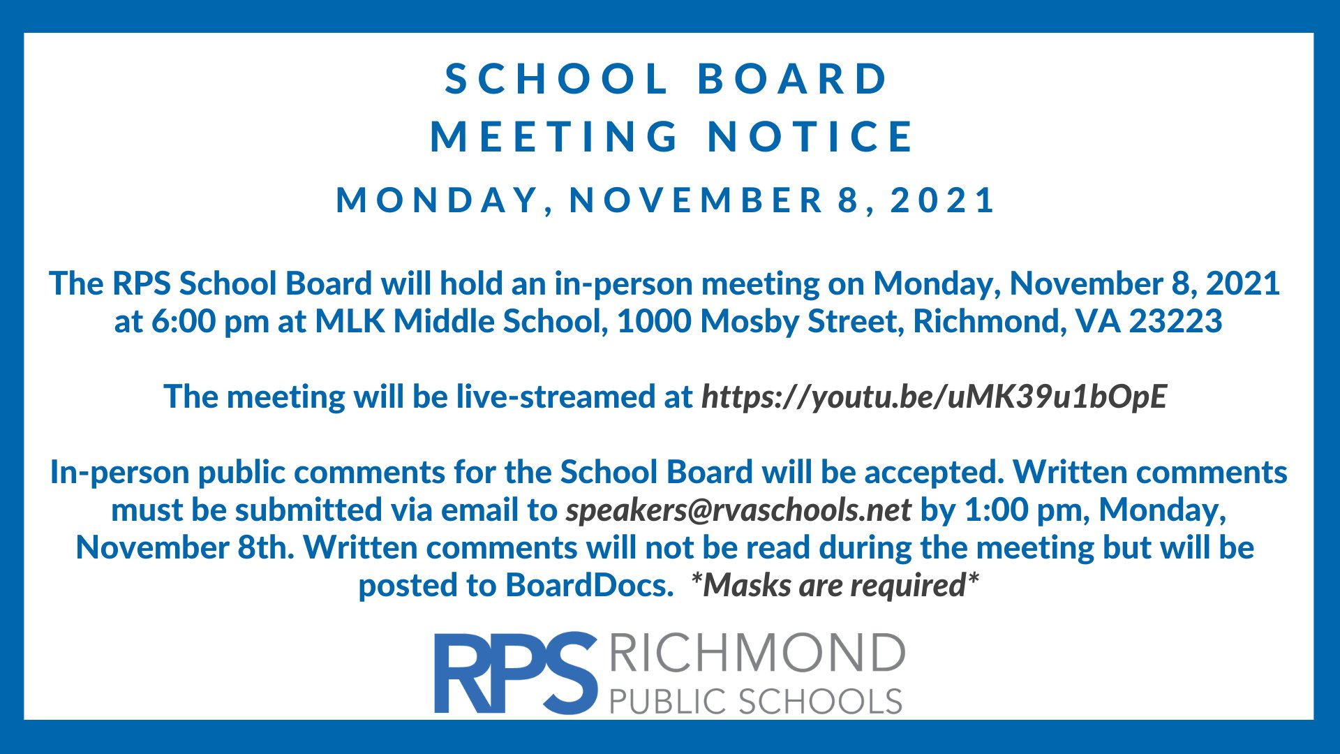 Richmond Public Schools on Twitter "The RPS School Board will hold a