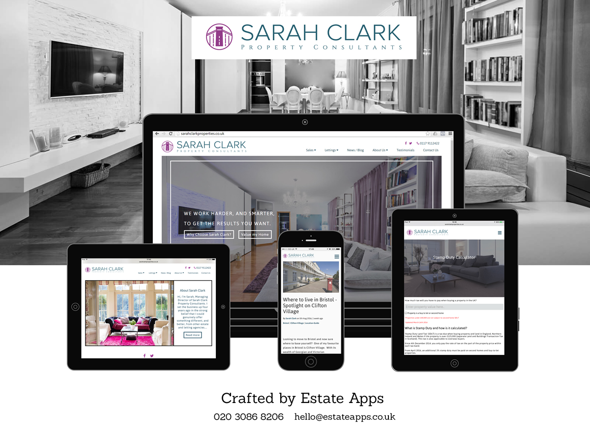 EstateAppsUK's tweet photo. This modern website was a pleasure to make for Sarah Clark Property Consultants and it fits their brand perfectly!

https://t.co/pFkPNBU412

#estateagentsuk #lettingagentsuk  #websitedesign #propertywebsitedesign #appdesign #websiteservices #socialmarketers https://t.co/fEg8HiX69T