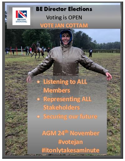 Jan Cottam (@jancottam) on Twitter photo BE Board Elections
I’m going for election to the BE Board I want to ensure ALL Stakeholders have a voice Collaboration Cooperation - key to the future of Eventing
#votejan #itonlytakesaminute #votesecurethefuture <a href="/BE_Organisers/">BEOA</a> <a href="/BEVolunteers/">BEVolunteers</a> <a href="/ERAofGB/">Event Riders Assn.GB</a> <a href="/ERA_Int/">Event Riders ERA Int</a> <a href="/Event_HOA/">EHOA</a> BE Board Elections
I’m going for election to the BE Board I want to ensure ALL Stakeholders have a voice Collaboration Cooperation - key to the future of Eventing
#votejan #itonlytakesaminute #votesecurethefuture <a href="/BE_Organisers/">BEOA</a> <a href="/BEVolunteers/">BEVolunteers</a> <a href="/ERAofGB/">Event Riders Assn.GB</a> <a href="/ERA_Int/">Event Riders ERA Int</a> <a href="/Event_HOA/">EHOA</a>