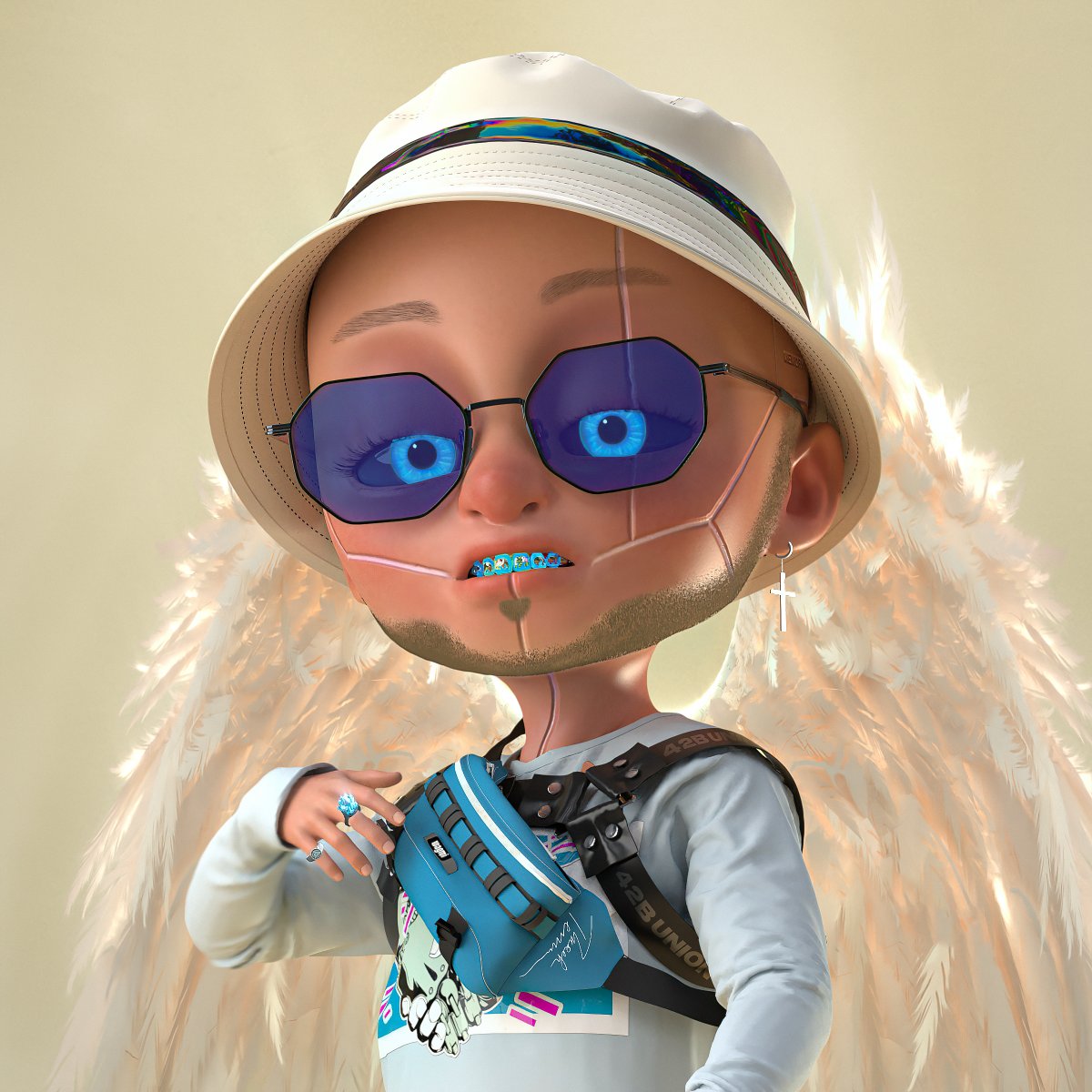 tkach_tem's tweet photo. Hey guys, I wanna show you my custom @TheModzKids based on my NFT #176 MODZ

With new:
-wings
-eyes
-glasses color
-teeth color
-2 rings
-light custom beard
and other details https://t.co/bOixQHHnVD
