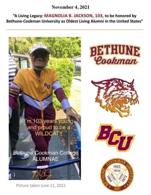 My God, Bless this woman 🥺🙌🏾❤️, Hail Wildcats 🐯’

Oldest living Bethune cookman Alumni… 103!!