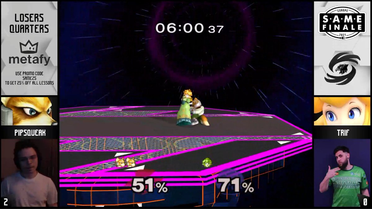 Hopping on for TOP 4 of SAME Finale ft. Pipsqueak, Trif, Professor Pro 

Come watch top level EU Melee!

twitch.tv/btssmash
twitch.tv/btssmash
twitch.tv/btssmash