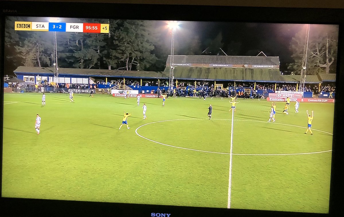 dunsjd's tweet photo. What a game! Football, bloody hell! @stalbanscityfc just superb all afternoon! Totally deserved! @EmiratesFACup loses none of its magic! Get in Saints! #FACup #sacfc https://t.co/f5cC6EFlII