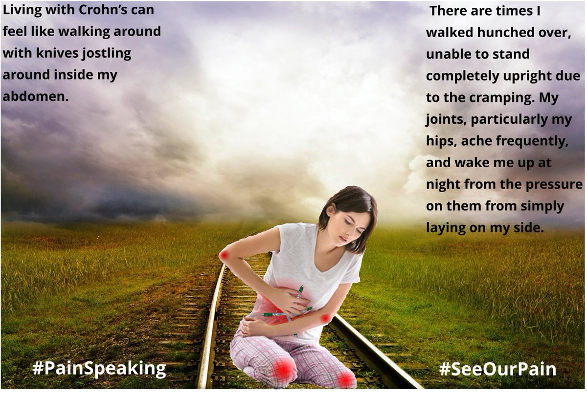 Pain_Speaking's tweet photo. This is how Living with #Chron's Disease is described.
"Living with Crohn’s can feel like walking around with knives jostling around inside my abdomen. There are times I walked hunched over, unable to stand completely upright due to the cramping."
@eliz03302 #PainSpeaking https://t.co/zDvLOLbFPQ