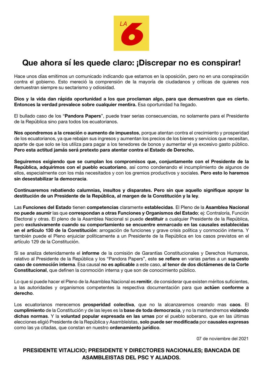 La6Pichincha's tweet photo. #Comunicado #Importante de #La6Ecuador 

Discrepar no es conspirar! 

#Pichincha 
#Quito
#Ecuador 
#La6
#La6Ecuador 
#Psc
#PscPichincha 
#RenacerLa6 https://t.co/c39onjenOX