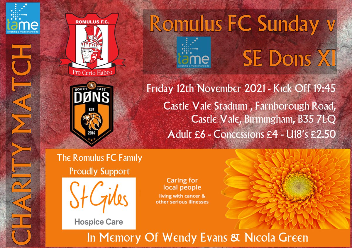 RomulusArchives's tweet photo. Hi @NonLeaguePaper would you mind retweeting the below post? It's for a charity match involving @Romulus_fc Sunday Team, who are raising money for @StGilesHospice . Everyone at @Romulus_fc would be very grateful. Cheers 👍 🙂 https://t.co/SgFu1tVDVv