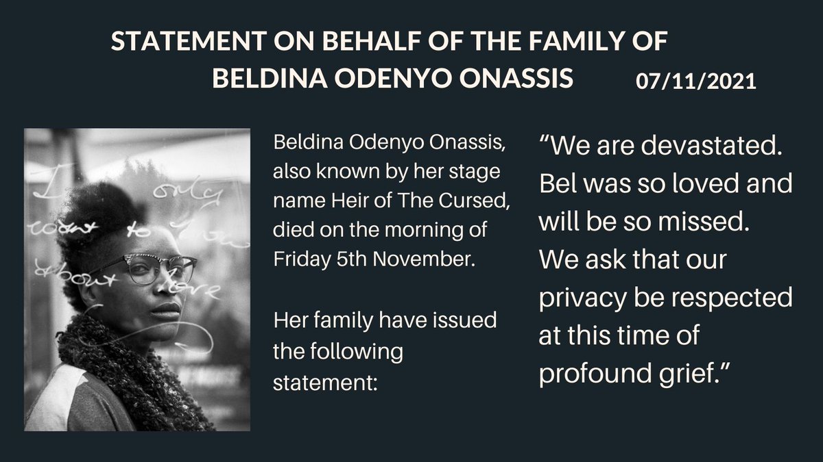 432presents's tweet photo. Beldina was a beloved friend and colleague, and a truly inspiring musician and artist. She astounded every audience she played to, and she brought joy to those who met her. We send our heartfelt condolences to her family.

Rest in peace Beldina x https://t.co/mzz6ESVuGo