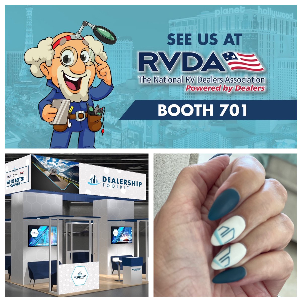 mrsvaritek's tweet photo. @DealershipT representing the Toolkit Brand for the RVDA show in Vegas this week #greatnails #onbrand #brand #dealershiptoolkit https://t.co/dPtoswdY8I