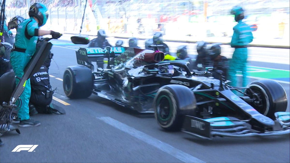 F1's tweet photo. LAP 30/71

Hamilton pits! 

It's a clean stop by the Mercedes team - 2.4s, but Hamilton comes out behind Leclerc 😮

#MexicoGP 🇲🇽 #F1 https://t.co/MFagl2OPft
