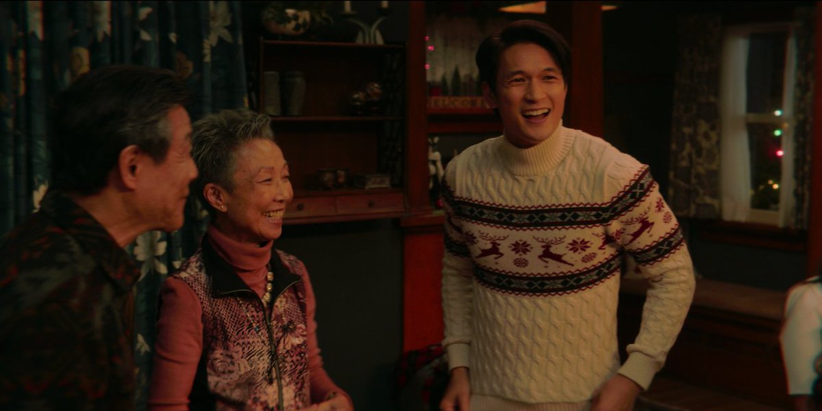 netflix's tweet photo. Here are three photos of Harry Shum Jr. in Christmas sweaters to get you into the holiday spirit courtesy of Love Hard https://t.co/614KfuVMMP