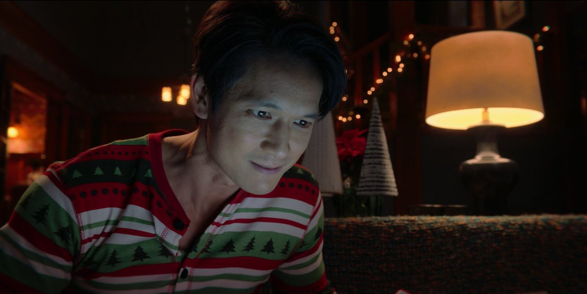 netflix's tweet photo. Here are three photos of Harry Shum Jr. in Christmas sweaters to get you into the holiday spirit courtesy of Love Hard https://t.co/614KfuVMMP