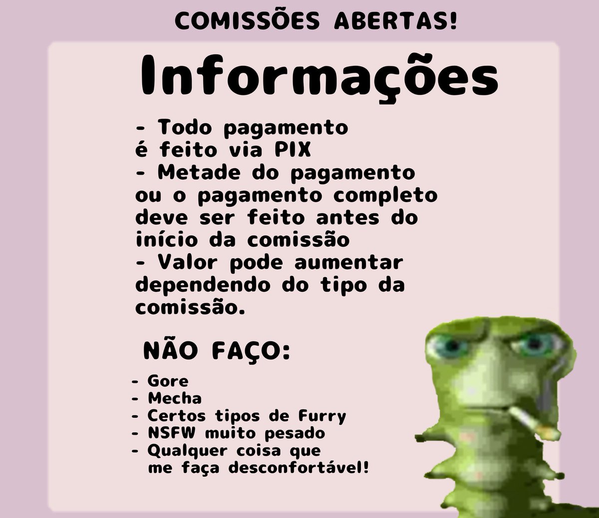 akakufrog's tweet photo. ok vamo lá
COMISSIONS ABERTAS!!!

Se tiver interesse só me chamar na DM (que se não estiver bugado tão abertas) ou no meu Discord que tá na Bio!!
Informações adicionais podem ser discutidas por lá.
☆☆☆~ https://t.co/pP8mUeWuJO