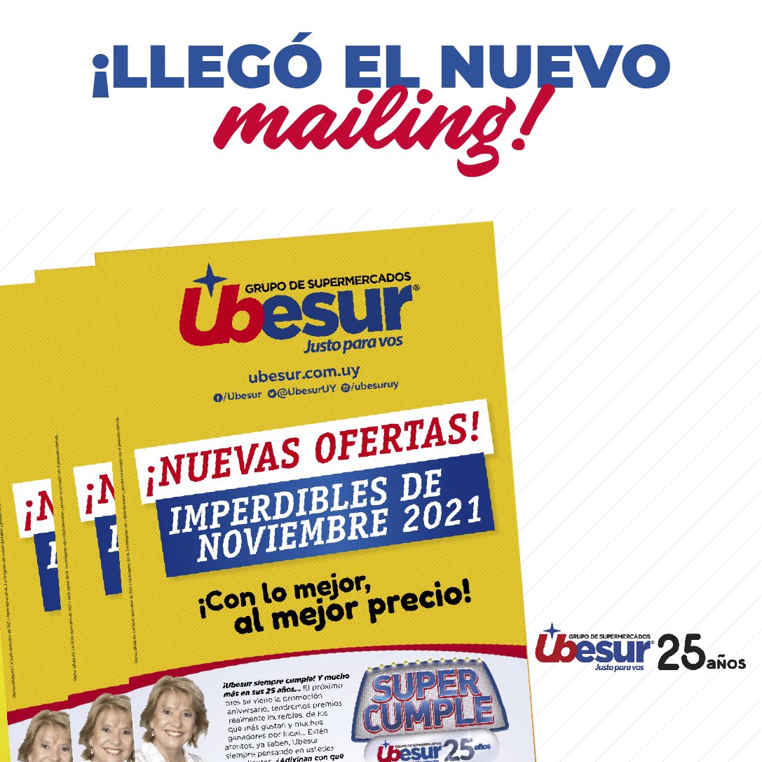 UbesurUY's tweet photo. ¿Ya viste nuestras ofertas de Noviembre?
¡Son un montón y están tremendas! 👌
Mirá o descargá el mailing aquí: 👇
https://t.co/aHS7dbmogO
#mailingnoviembre2021 #ofertas #precios #ubesurapp #ubesur https://t.co/O8c9qUe7Q6