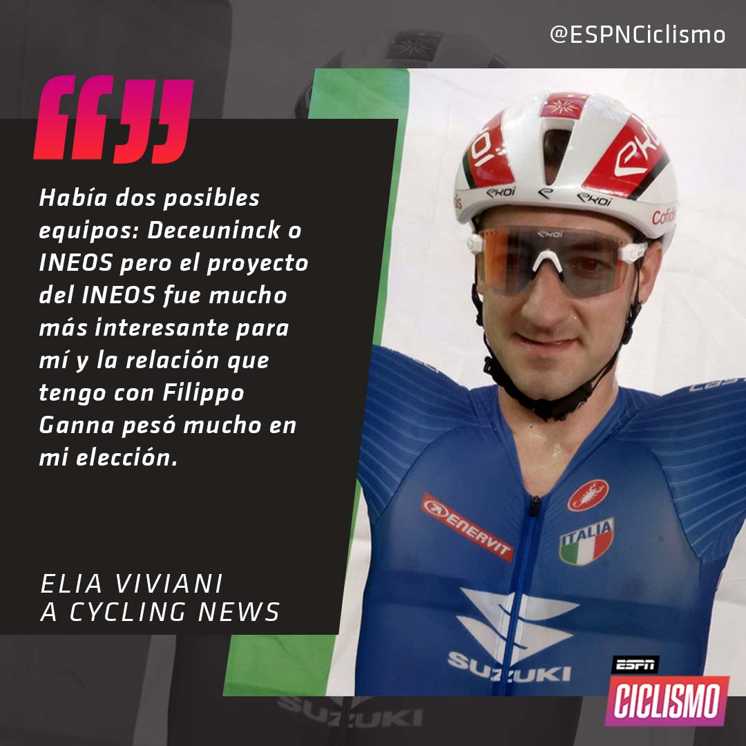 ESPNCiclismo's tweet image. #ESPNCiclismo 😱 Elia #Viviani reveló que tuvo la posibilidad de fichar por el #DeceuninckQuickStep pero que el proyecto del #INEOSGrenadiers y su relación con Filippo #Ganna influyeron en su decisión.