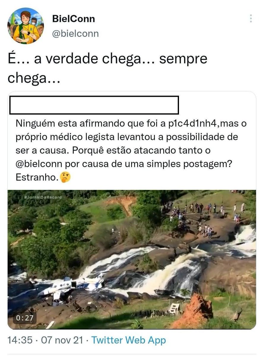 slpng_giants_pt's tweet photo. "Avião da Marília Mendonça caiu por conta de reação a vacina no piloto"

O @TwitterBrasil não tem nenhum respeito as famílias das vítimas, mas nós temos e em respeito a elas nos ajudem a denunciar esses posts criminosos!✊🏽 1/2 https://t.co/qMzMA53aYe