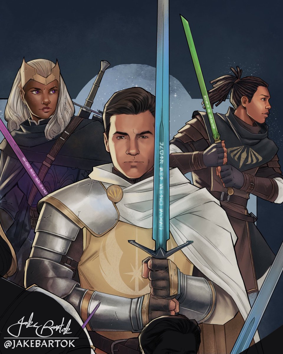 JR_Bartok's tweet image. A little close up on a WIP medieval High Republic illustration featuring Elzar Mann, Ty Yorrick and Bell Zettifar. 

Still a decent bit to still do but I’m having a lot of fun working on this one.