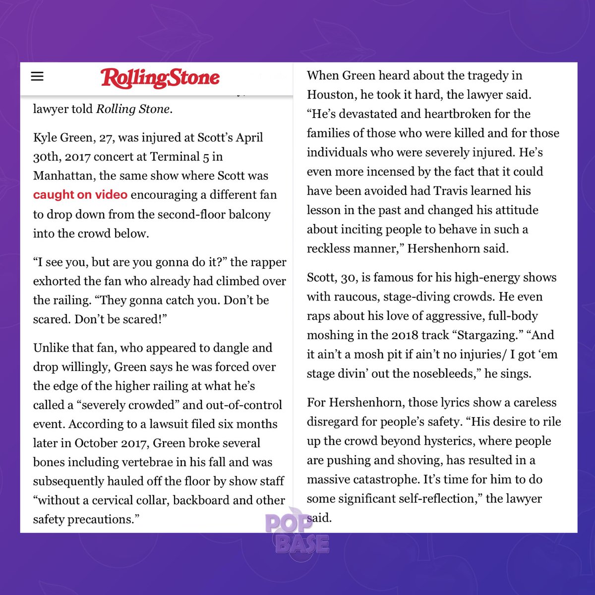 PopBase's tweet photo. Man left paralyzed at Travis Scott show in 2017 is “devastated” to hear about Astroworld Fest victims.

“He’s incensed by the fact it could’ve been avoided had Travis learned his lesson in the past &amp; changed his attitude about inciting people to behave in such a reckless manner.” https://t.co/HfwaR1a2PX