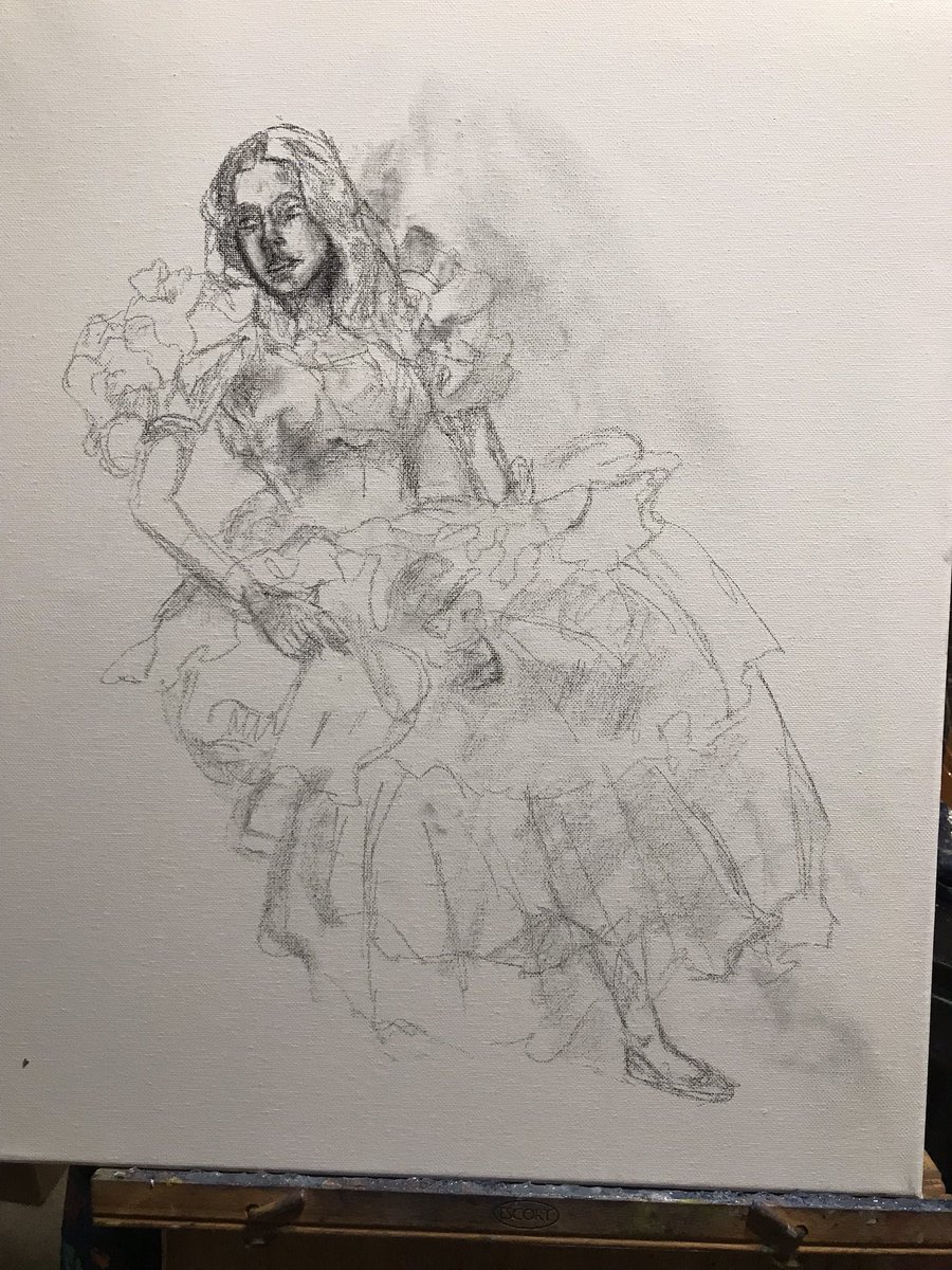 General_ShaakTi's tweet photo. Started lesson 13 Oil Painting from Drawing & Painting Costumed Figures today. I have to let the fixative for the drawing layer dry so it might be Tuesday before I start laying down the tone for it. #costumedfigures #oilpainting #undersketch #creatureartteacher https://t.co/u16EoYkb9a
