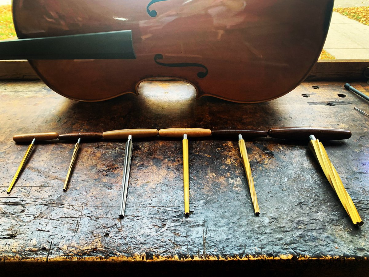 FeinViolins's tweet photo. Reamers! From small violin pegs to a cello endpin reamer. (Sorry, no bass endpin reader.) Hope you’re having a great #AutumnSunday! #violin #viola #cello #FineViolins #FeinViolins #violinshop https://t.co/CTaHZDFQZe