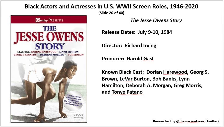 thewaryouknow's tweet photo. @AdamGivens71 @sdhinnershitz @IanWToll @nfergus @jamesmscott3 @arl0008 @StraussGwen @MKStoryLife1 @MichaelNeiberg @janetsomerville @HilaryRoberts57 A recent project - Black Actors and Actresses in U.S. WWII Screen Roles, 1946- 2020. Tweet 5 of 10. Thank you for your time - https://t.co/LMe0UPO1kR