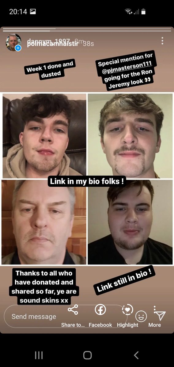 PolMacaMhaistir's tweet photo. 1 week down, pride of place to PJ, top right, rocking the 70s nefarious look. If you would like to donate, follow the link https://t.co/ncE30RQZCP https://t.co/wcbNKZDLCt
