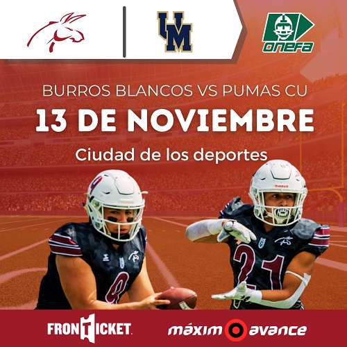 maximoavance's tweet photo. ¡Ya hay boletos 🎟! 

A partir de este domingo están a la venta los boletos para el duelo entre @BurrosBlancos y @PumasCU_fba 

🗓 Sábado 13 de noviembre 
🕚 11hrs 
🏟 Ciudad de los deportes 
https://t.co/GYcTqUn8Jv 

#LigaMayor #ONEFA https://t.co/lu0gzS8DIW