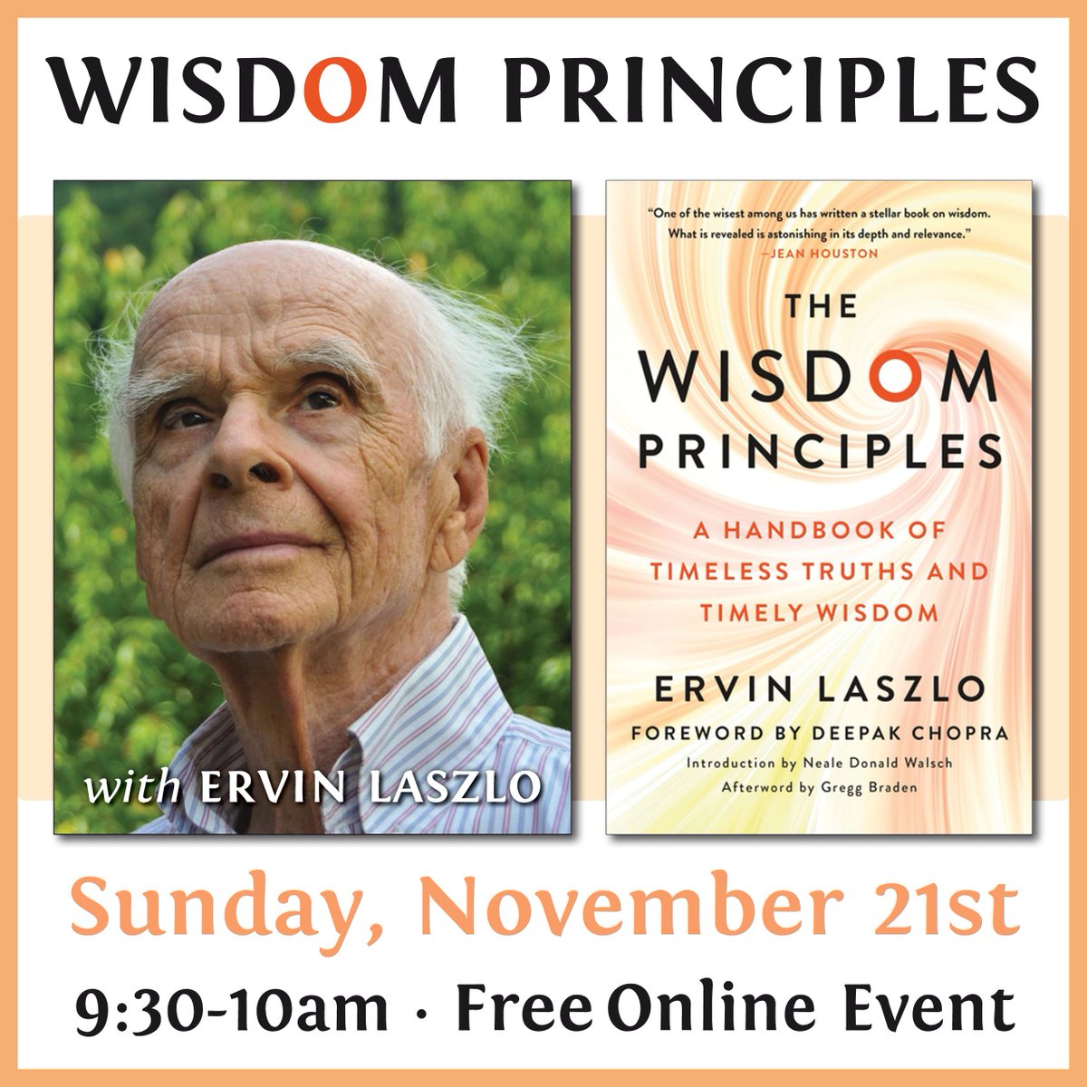 BanyenBooks's tweet photo. November 21st - Ervin Laszlo, renowned author, researcher, and Nobel Prize nominee, speaks on The Wisdom Principles. "Extraordinary." โ Stanislav Grof
https://t.co/QpDqnq9RGA
#OnlineEvent #VirtualEvent #ErvinLaszlo #WisdomPrinciples #AuthorTalks https://t.co/EW9F9gYw3K