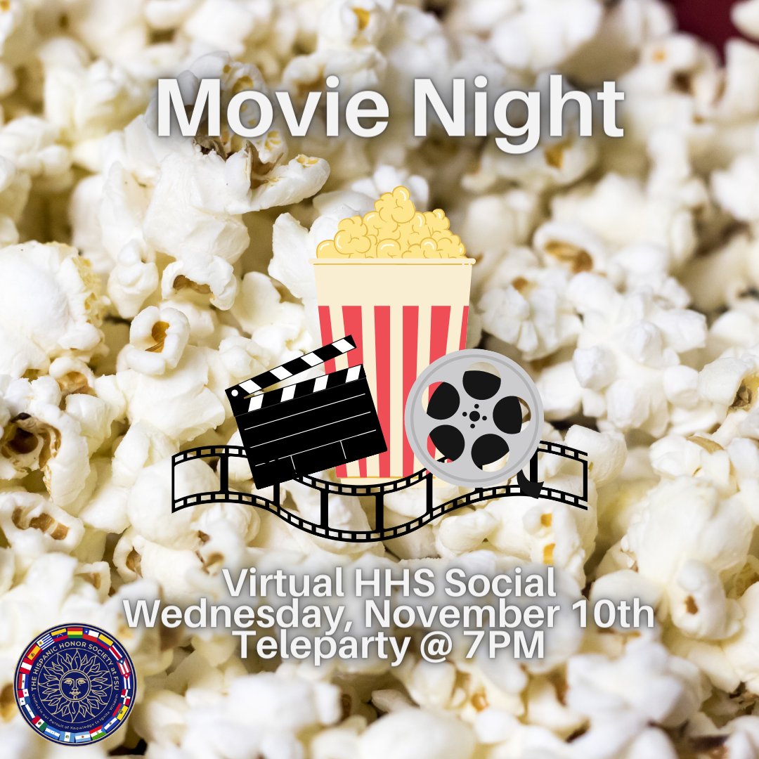 ¡Hola familia! 
Get your popcorn and pj’s ready because we’re having a movie night social this Wednesday at 7:00pm! 🎥🍿😎
Be ready to vote on your movie choice and download the Teleparty Chrome extension before the event.

We can’t wait to see you all there!