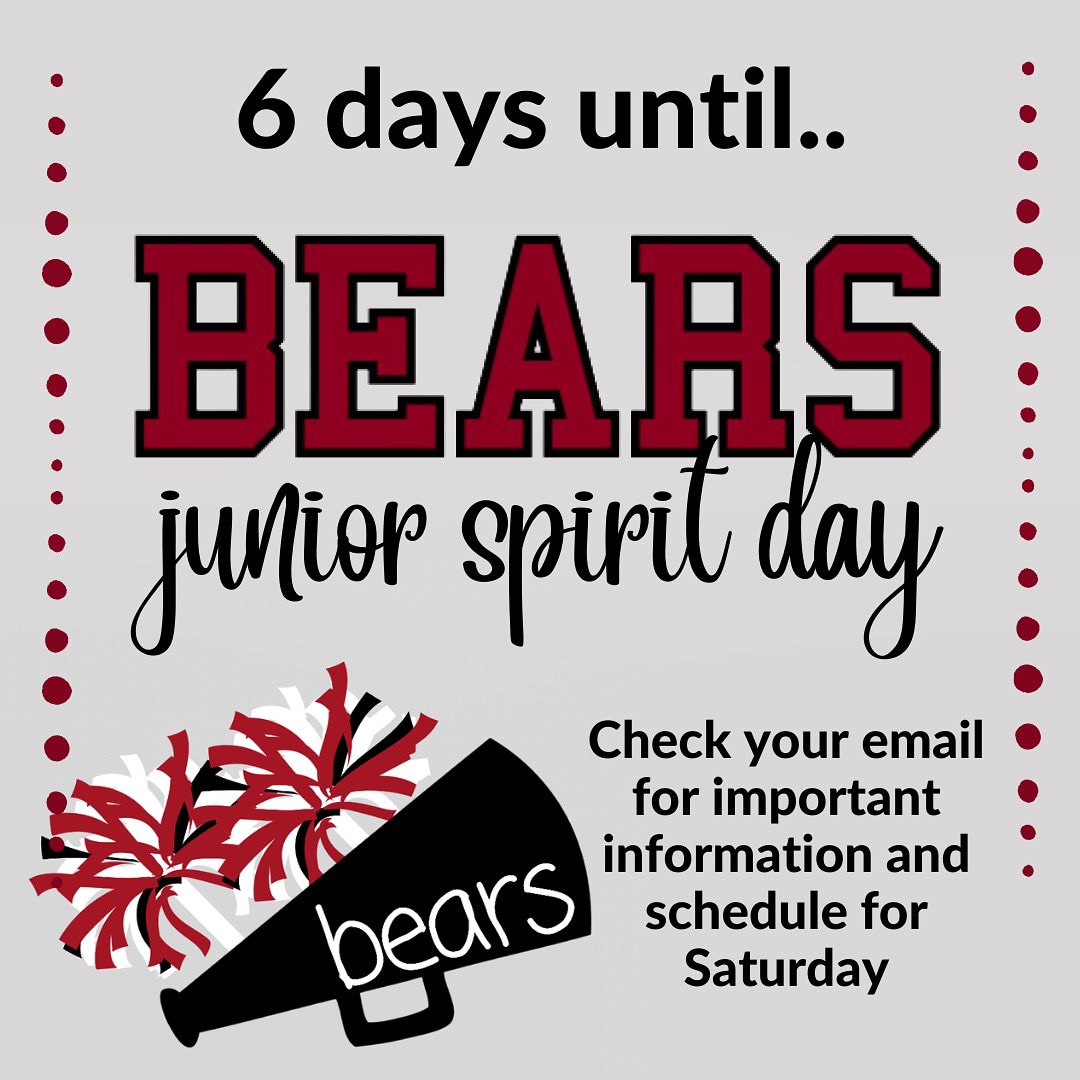 LRU_SpiritTeam's tweet photo. Countdown begins to one of our favorite days of the year!! We can’t wait to see all of our Junior Bears ❤️🐻🖤 #juniorspirit #lruspirit #gobears https://t.co/cISJV9eU1Q