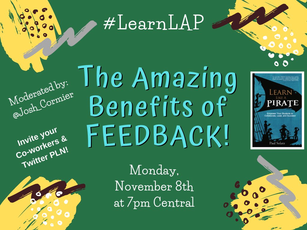 PaulSolarz's tweet photo. "The Amazing Benefits of FEEDBACK!"

Please join @josh_cormier MONDAY at 7pm Central for #LearnLAP!

#TeacherMyth #teachmindful #teachpos #txeduchat #UKedchat #waledchat #whatisschool #BuildHOPEedu #rethink_learning #flipgridfever #TeachBetter #CelebratED #MakeEdReal #122edchat https://t.co/yfVxkNrYDr