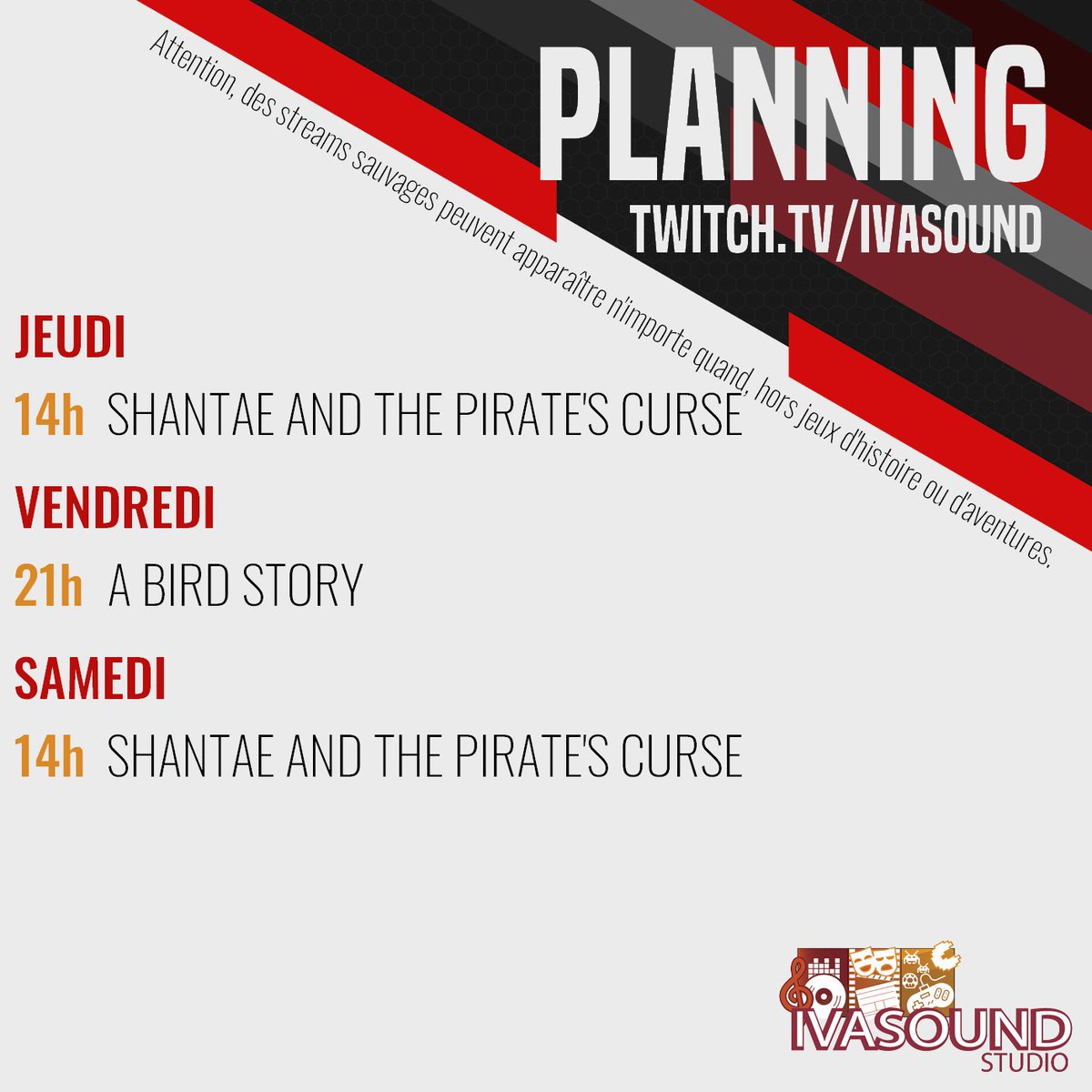 ivasoundstudio's tweet photo. Cette semaine en #stream sur #twitch des jeux indés courts avec de l'amour émotion sensibilité, suite des aventures du petit crâne courageux et une génie pirate motivée >> https://t.co/PrNN1MnNK9
#SkulTheHeroSlayer #WhatComesAfter #ANormalLostPhone #ABirdStory #Shantae #twitchFR https://t.co/lRjzoJHmwU