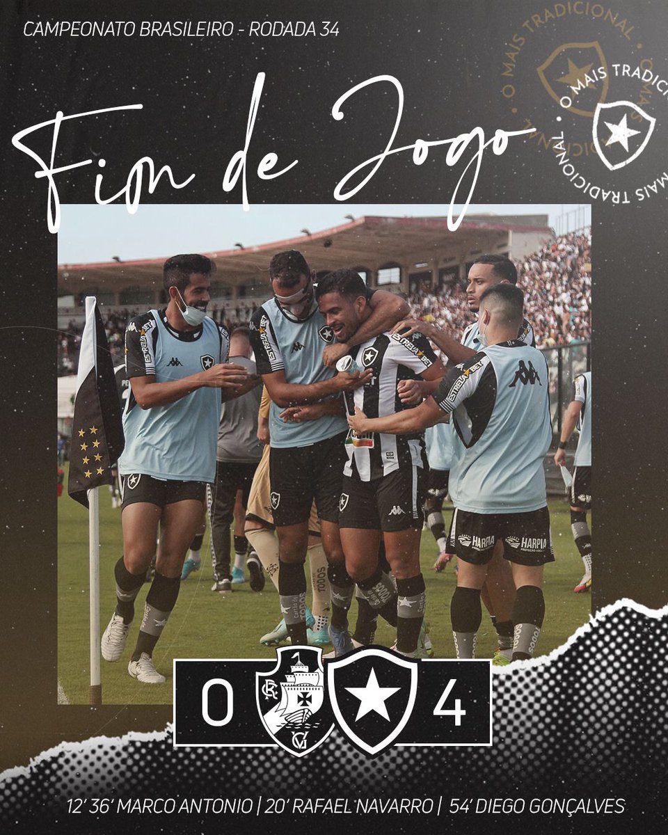BotafogoFReng's tweet photo. WHAT A SHOW, MY FOGÃO!🚀🔥 Botafogo thrashed Vasco 4-0, with goals from Marco Antônio (2), Diego Gonçalves and Navarro.  #VamosBOTAFOGO 
Live #GloriaDeSerCamisa7 and join at https://t.co/VQYFihs7MS https://t.co/Ho0Zg9ickn