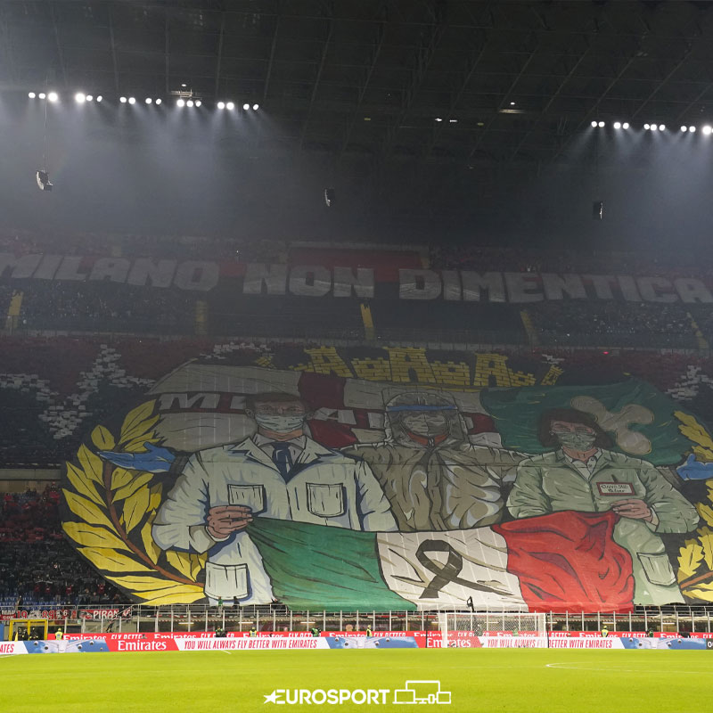 Eurosport_IT's tweet photo. L'omaggio della Curva del Milan a medici, infermieri e personale sanitario🙏

#MilanInter #DerbyMilano https://t.co/vu7YIiAwPh