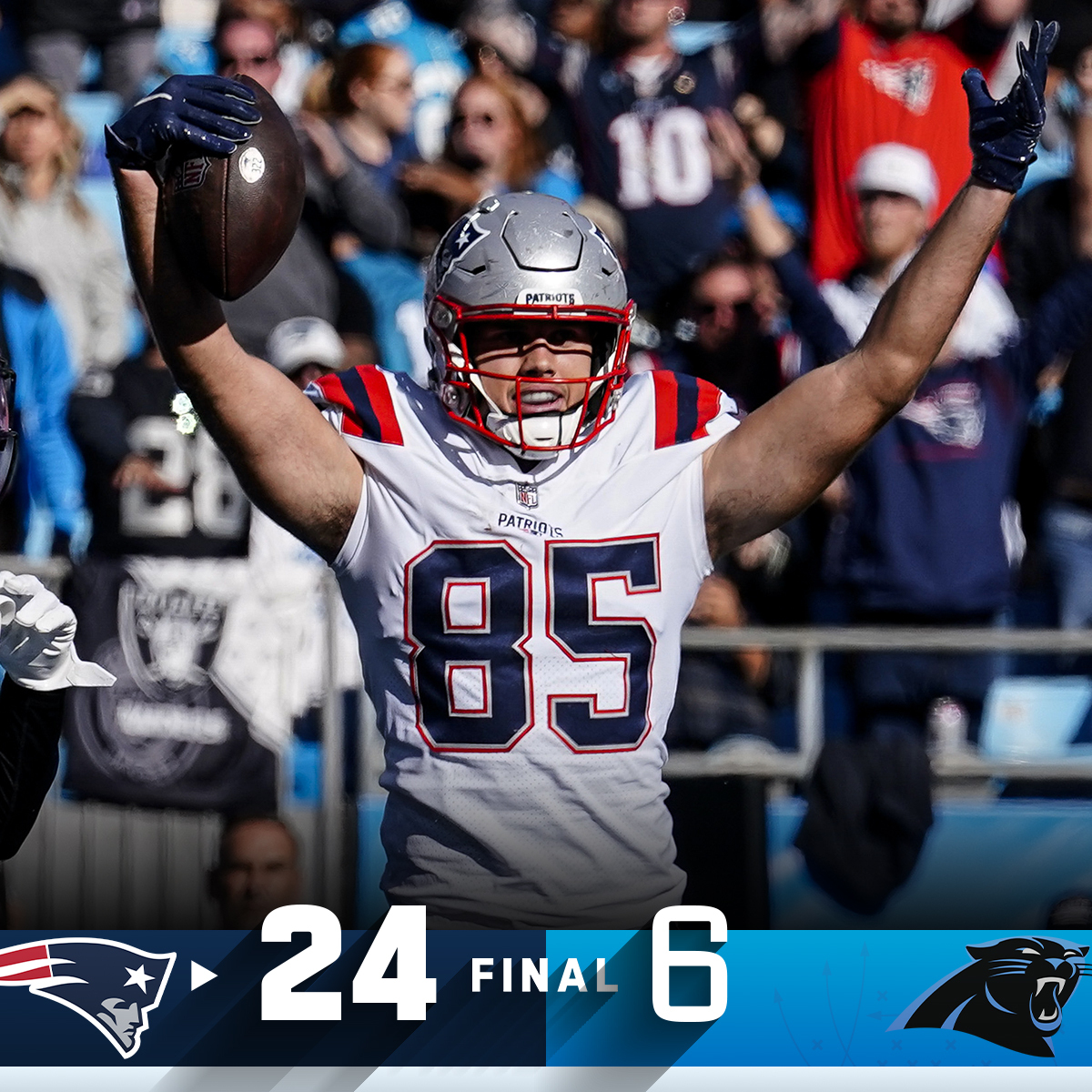 NFL's tweet photo. FINAL: The @Patriots get the job done in Week 9! #ForeverNE #NEvsCAR https://t.co/UXRehuhJHw