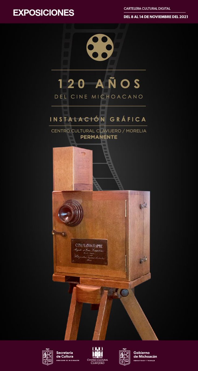 ¿Sabías que el Cine en Michoacán tiene más de 120 años de historia?

Para conocer todos los detalles, te invitamos a recorrer "120 años de Cine en Michoacán". 

📆  De martes a domingo.
🕐  09:00 - 16:30  
📌  <a href="/CCClavijero/">ccclavijero</a>, planta alta

#ViveLaCulturaEnMichoacán