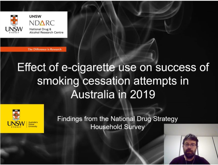 NDARCNEWS's tweet photo. We had some fantastic posters submitted to our NDARC Symposium. Check out Mark Chambers’ poster on the 
‘Effect of e-cigarette use on success of smoking cessation attempts’. On our website: https://t.co/udxpoIsW8S https://t.co/tRYjItnO8f