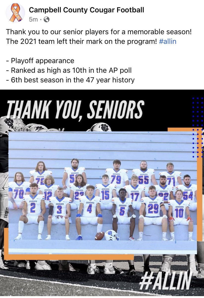 #Cougar4life #chapterclosed #itsbeenagoodride  Thank you to everyone who has supported us all these years! <a href="/Cjallen_22/">CJ Allen</a> <a href="/WallenWestley/">Westley Wallen</a> <a href="/CCHS_Cougars/">CCHS Cougars Football</a> <a href="/CoachMPrice/">Matt Price</a> <a href="/Chrislwhite_02/">chris white</a> <a href="/TColston6/">Gunslinger QB Challenge</a> <a href="/VolunteerTimes/">Volunteer Times</a> <a href="/zfitbytimz/">Tim Zupancic</a> <a href="/lafollettepress/">LaFollette Press</a> <a href="/peytonferg9/">peyton</a> @emillercc14 @JPARKER_VOTC